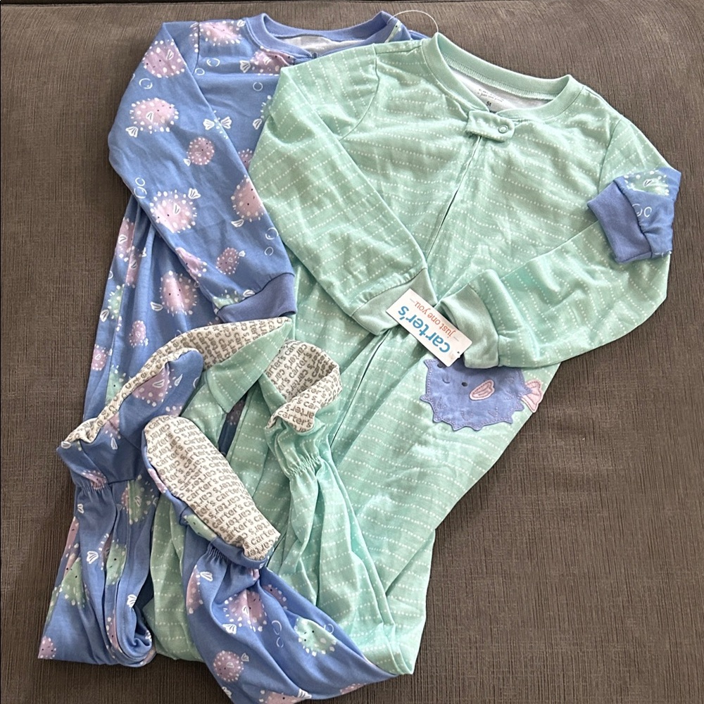 Carters Poof Fish Cotton Footie Pajama 2piece bundle 5T NWT